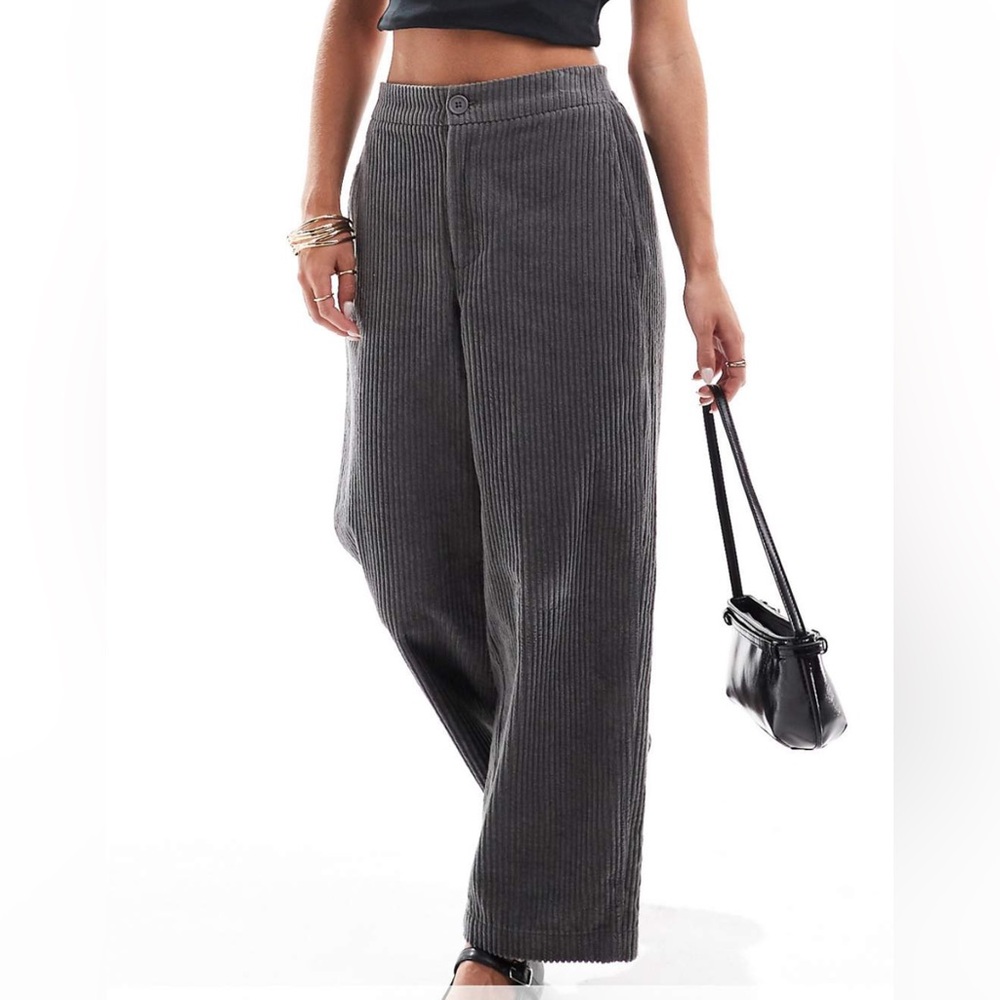 Gray Corduroy Wide-Leg Pants
